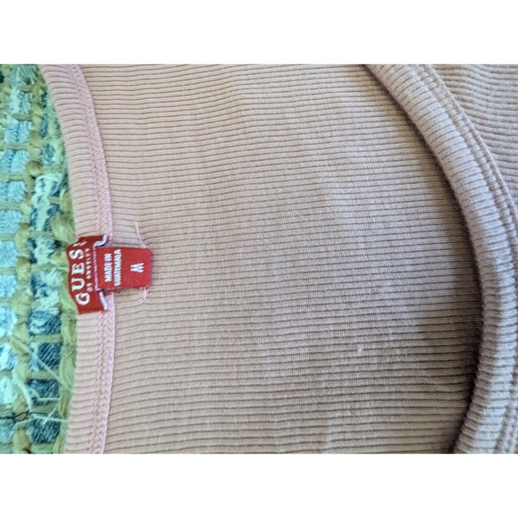 GUESS Powder Pink Round Neck Bodysuit M S/S Snap Closure Ribbed Logo Girlhoodcor - Picture 3 of 7